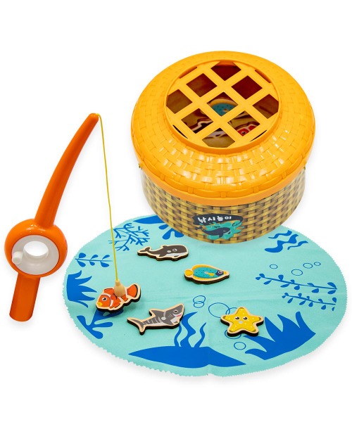 4세 영유아 수 교구 소근육 발달 장난감 자석 물고기 원목 낚시 놀이 와 낚시 바구니